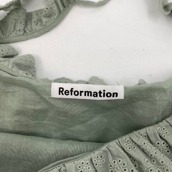 Reformation Green Tucker Eyelet Trim Mini Dress | Size XL - Picture 6 of 8